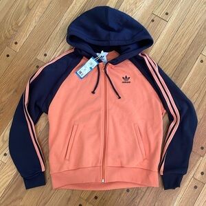 Adidas SST New Hooded Hoodie Full Zip Sweatshirt Orange Navy Blue Men S